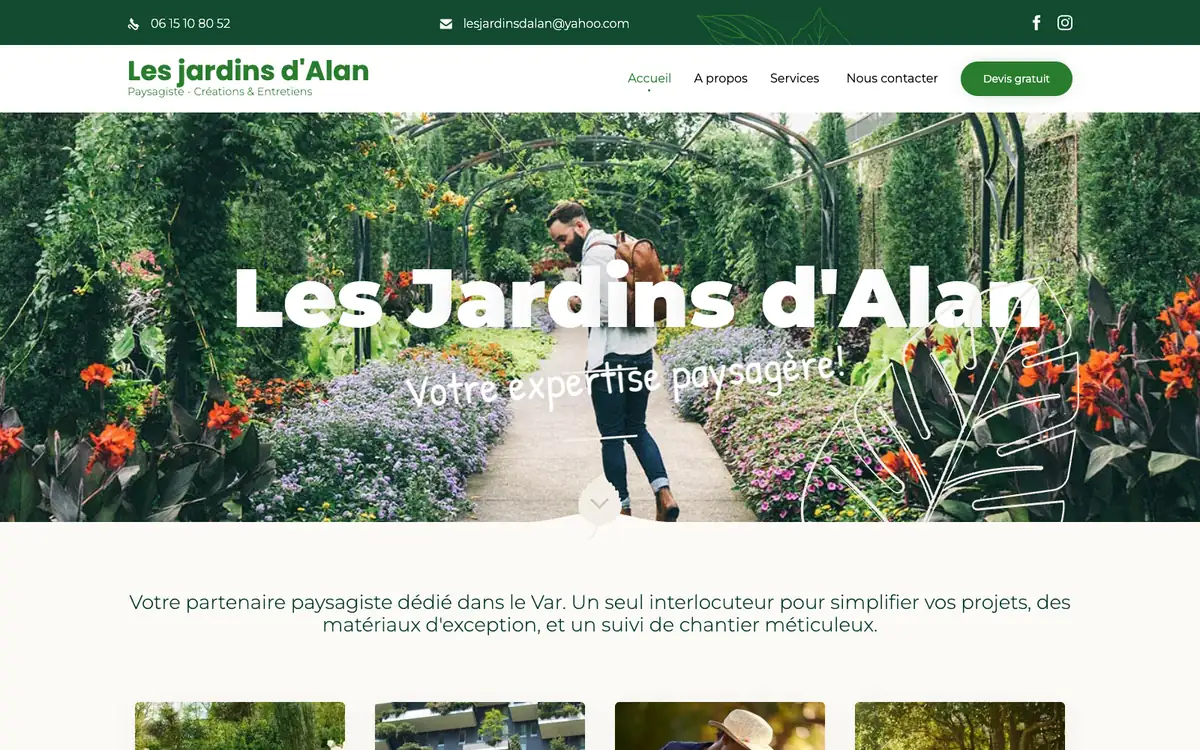 Page d’accueil des Jardins d’Alan, paysagiste dans le Var.