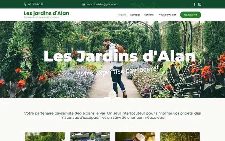 Page d’accueil des Jardins d’Alan.