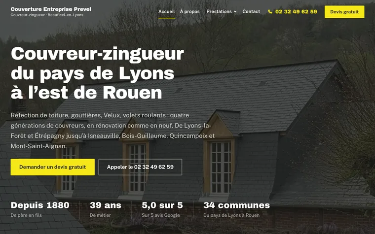 Page d’accueil de Couverture Entreprise Prevel.